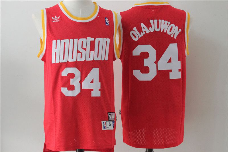 Men Houston Rockets #34 Olajuwon Red Throwback NBA Jersey